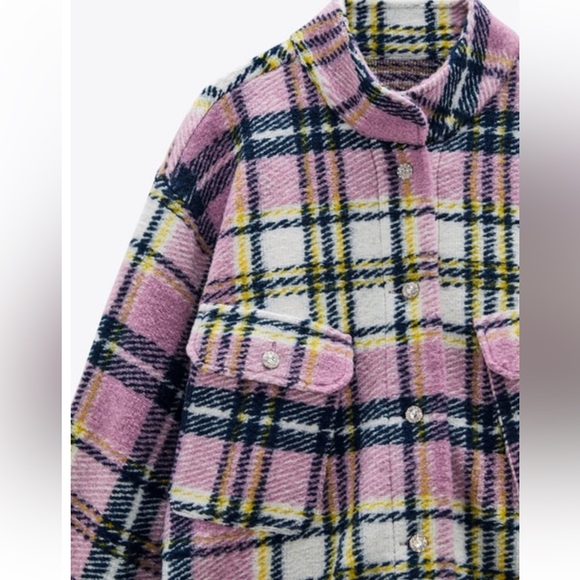 ZARA WOMAN WOOL BLEND CHECK LILAC OVERSHIRT PLAID.Medium size Oversized like XL - Picture 2 of 13